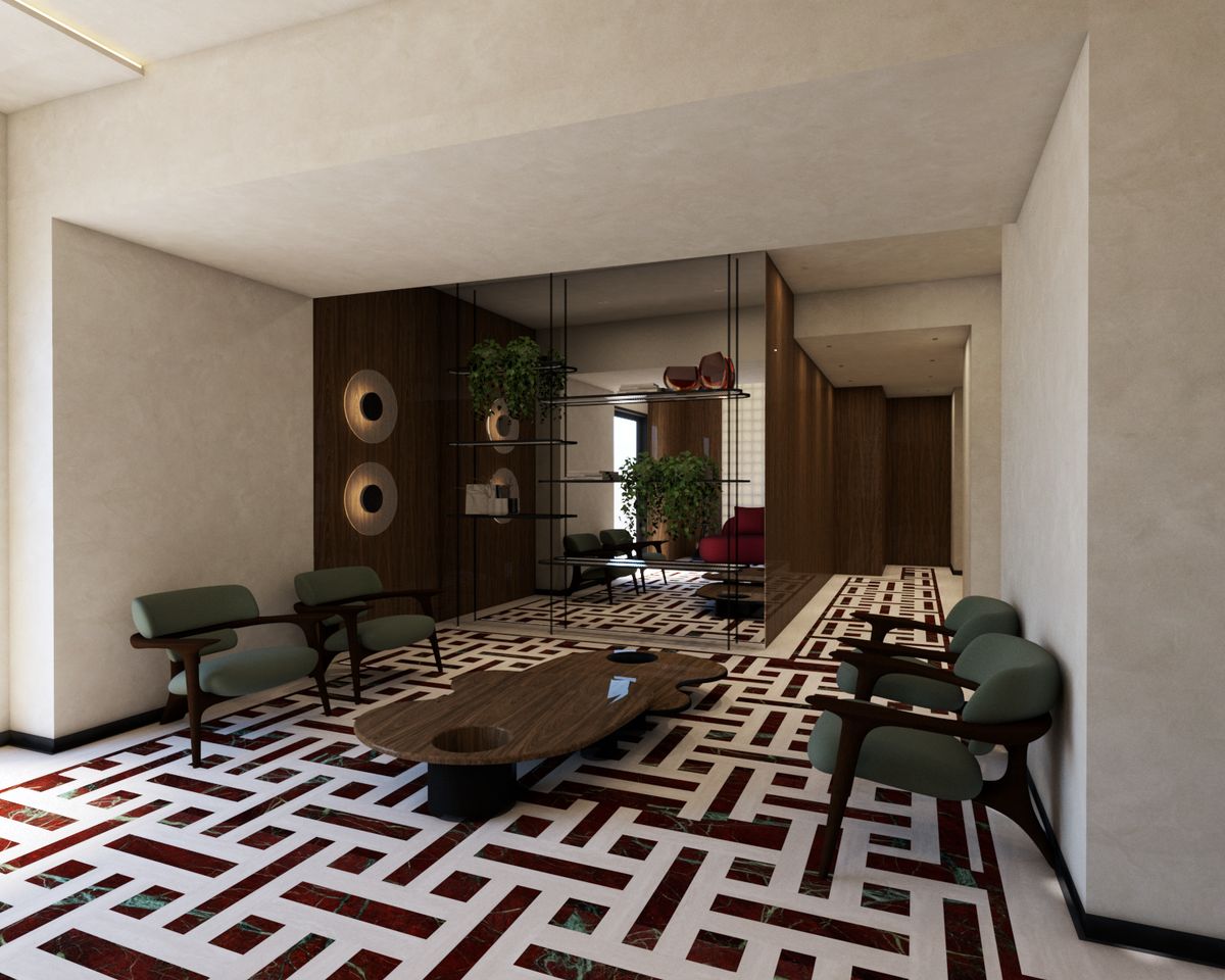 Hall de entrada do Torre di Giuseppe, render